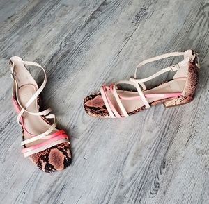 Louise et Cie leather snakeskin strappy sandal size 7 pink neutral animal print